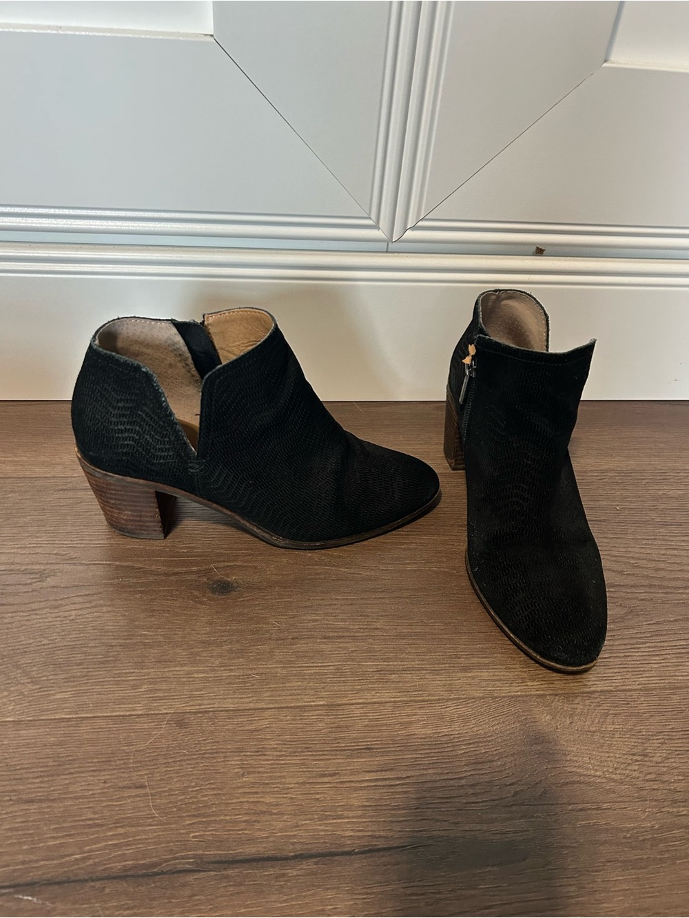 Lucky Brand Black Suede Ankle Booties with Stacked Heel